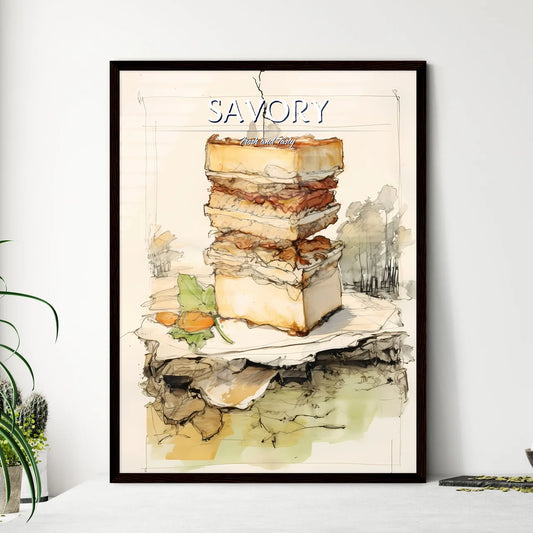 A Poster of illustration of a sandwich - A P - Framed Art Print
