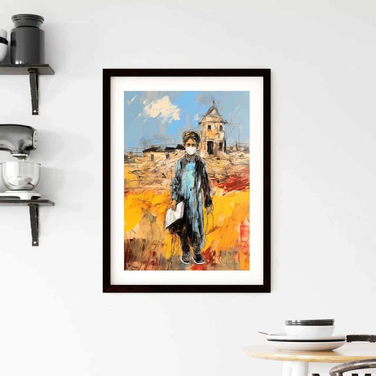 A Poster of kid dressed as a doctor - A Pain Framed Print