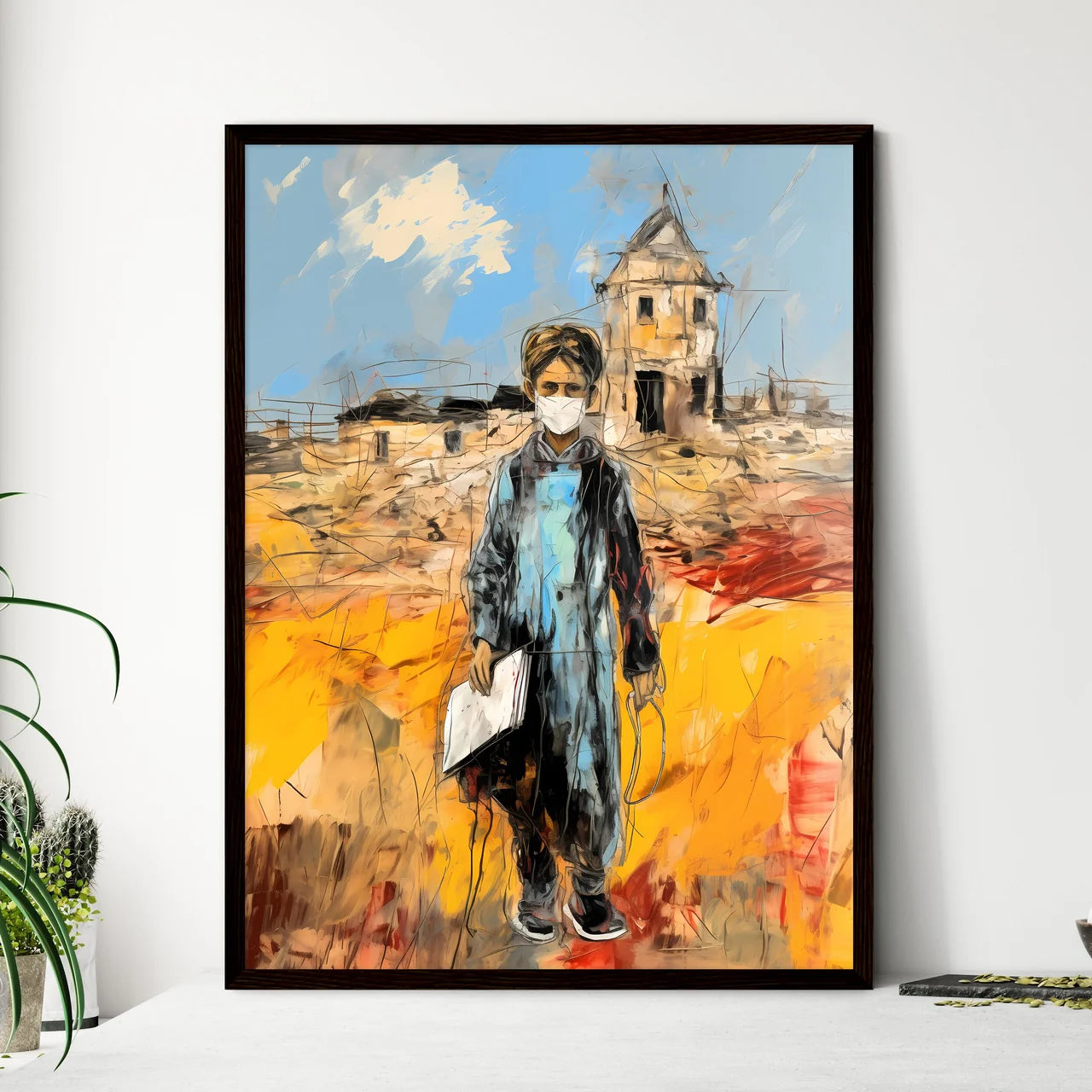 A Poster of kid dressed as a doctor - A Pain - Framed Art Print