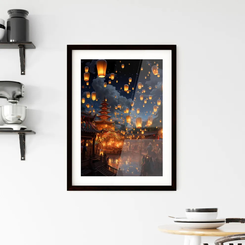 A Poster of Celebration scene with 100 lante Framed Print
