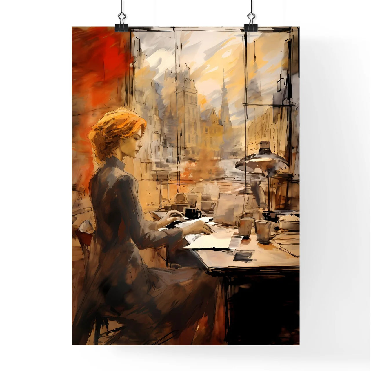 A Poster of Woman working at loft office - A Poster