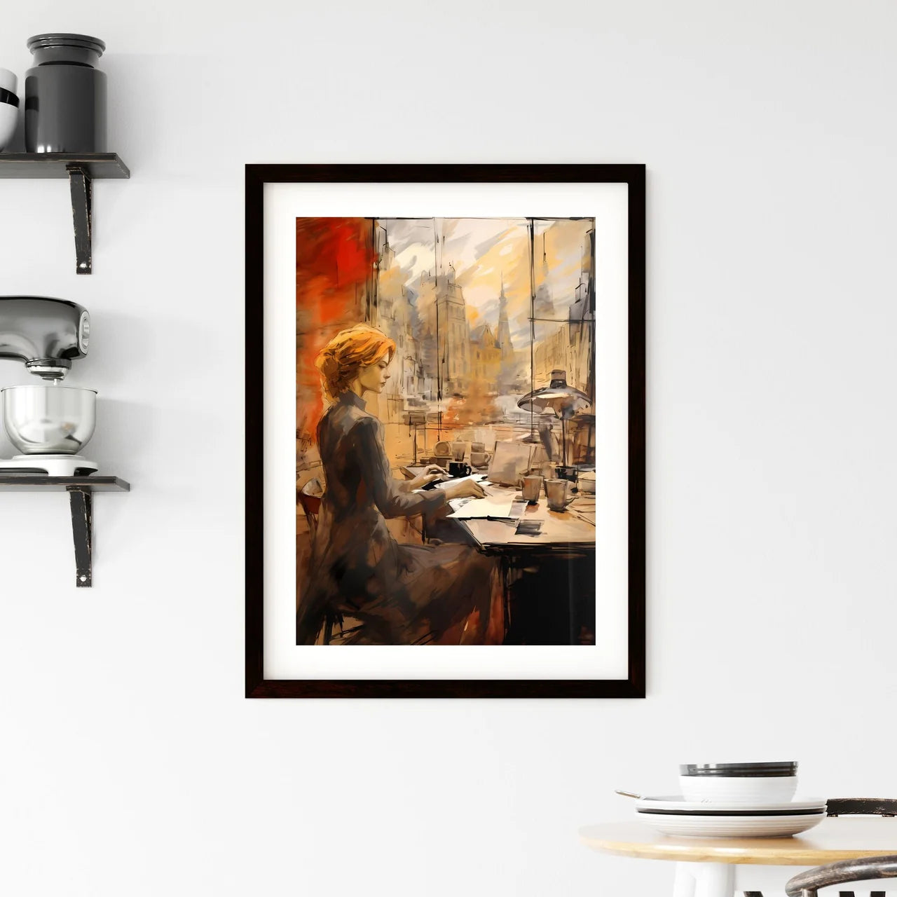 A Poster of Woman working at loft office - A Framed Print