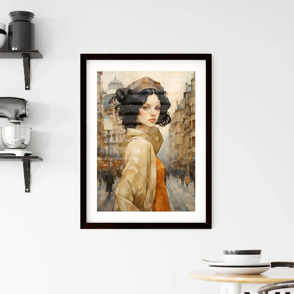 A Poster of art deco noveaux - A Woman In A City Street Custom Print