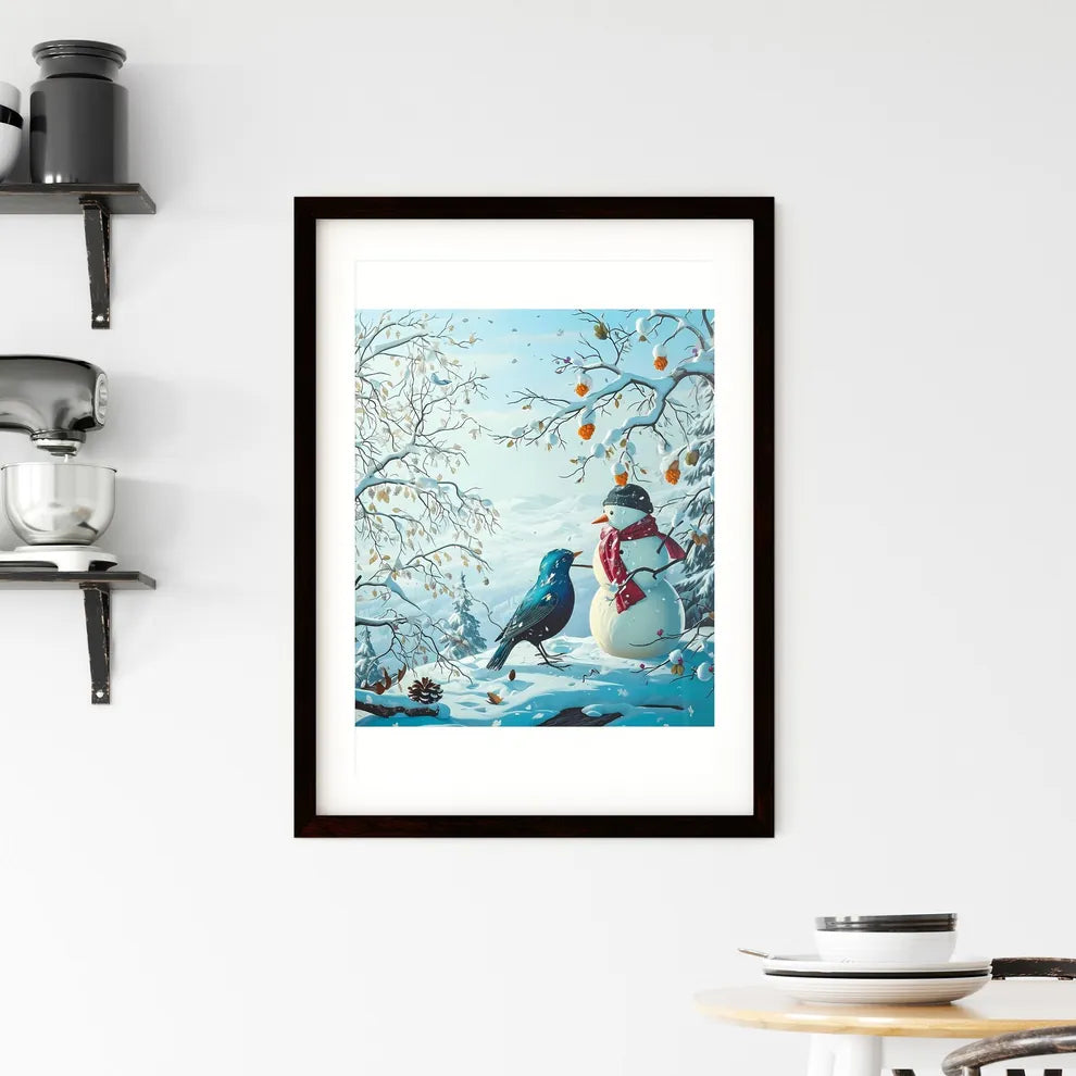 A Poster of snowmen with red scarfs  Framed Print