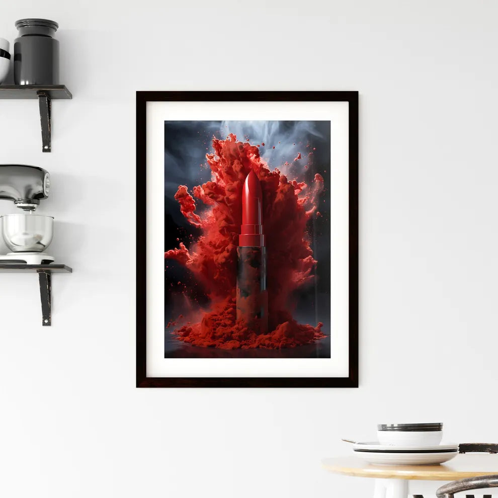 A Poster of powerful explosion of red dust - Framed Print