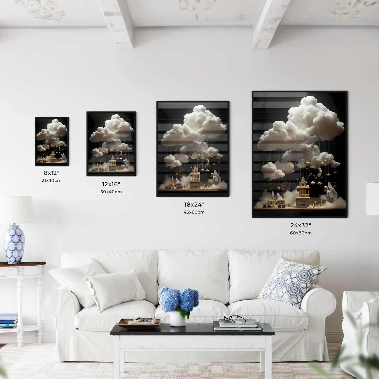 A Poster of clouds are over a dark backgroun - Kitchen Hangings