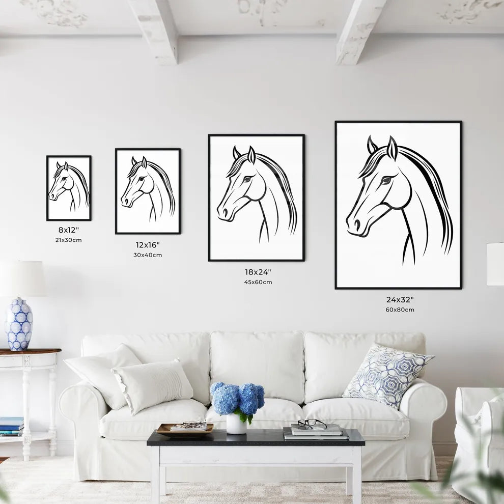 A Poster of Horse Line Drawing Line Style  Size Chart