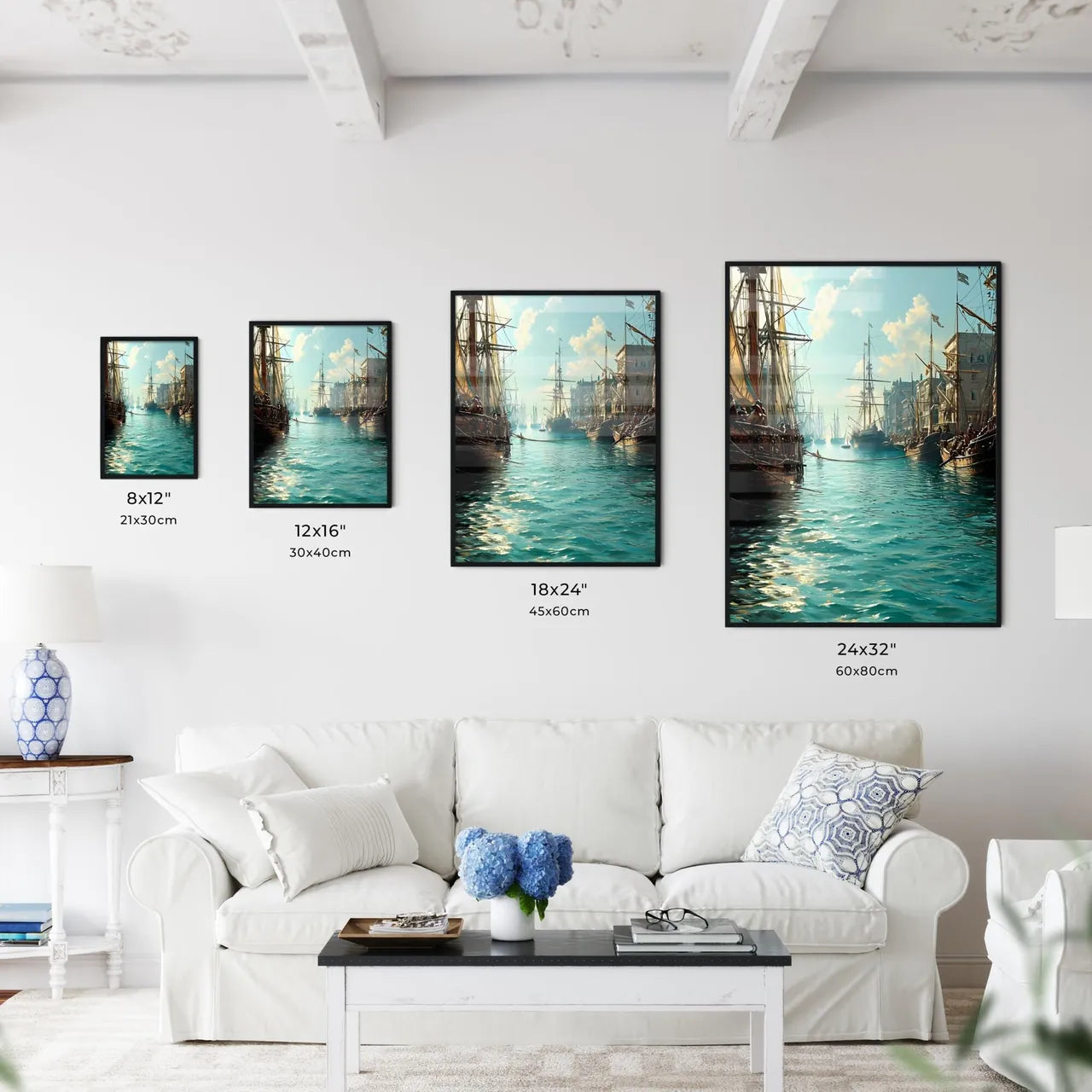 A Poster of injured soldiers - A Group Of Boats In A Harbor Size Chart