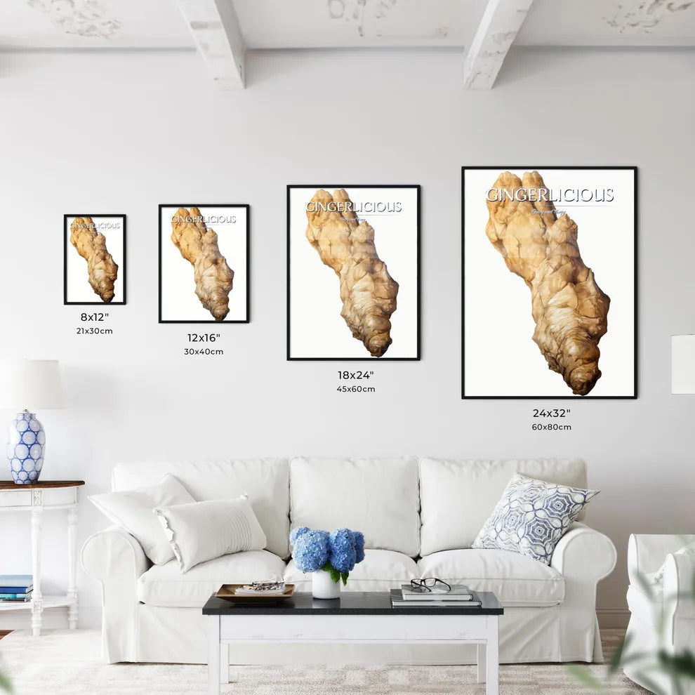 A Poster of Fresh ginger root isolated on white background  Size Chart
