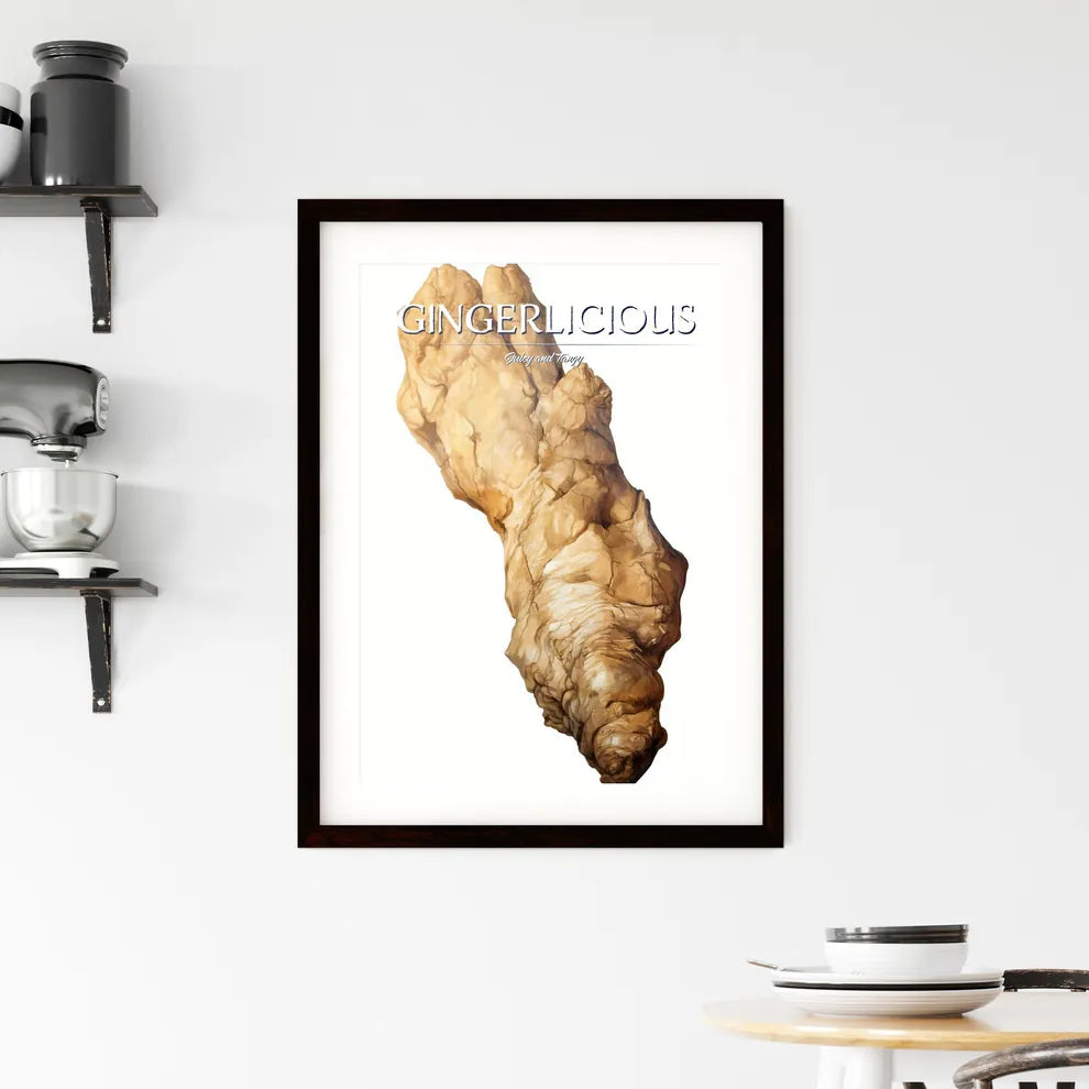 A Poster of Fresh ginger root isolated on white background  Framed Print