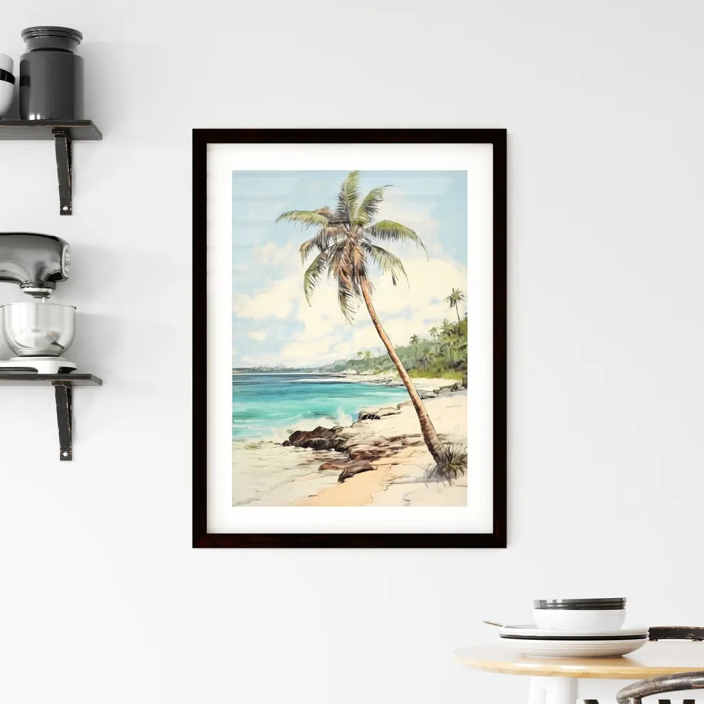A Poster of palm tree on paradise beach - A  Framed Print