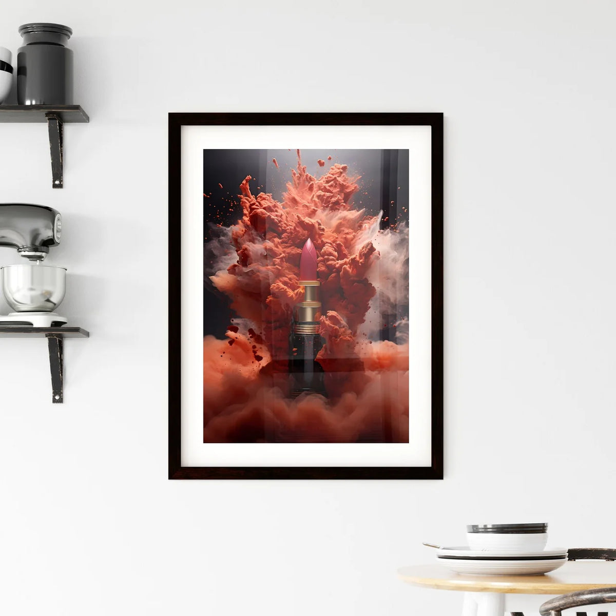 A Poster of powerful explosion of red dust - Framed Print