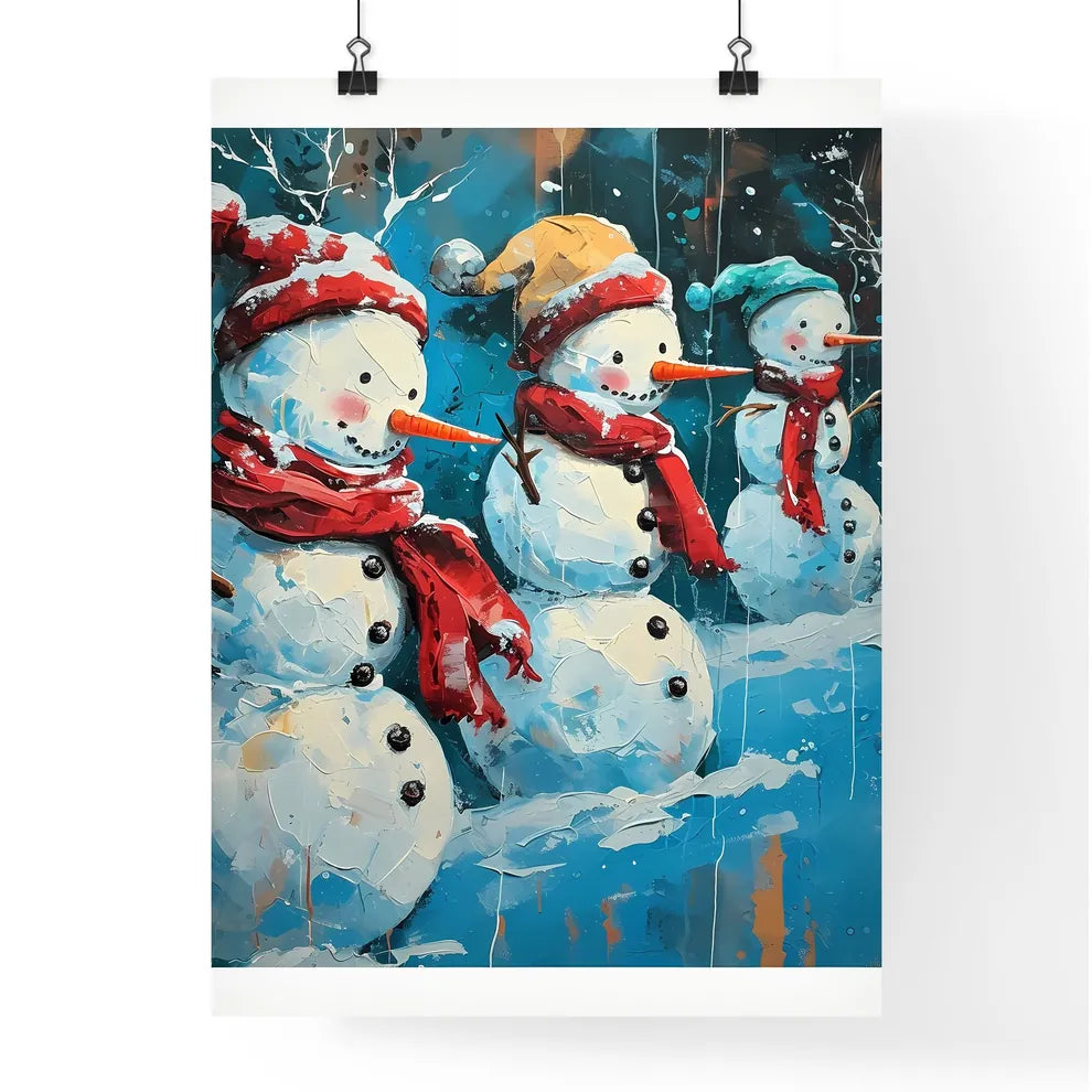 A Poster of snowmen with red scarfs - A Grou Poster