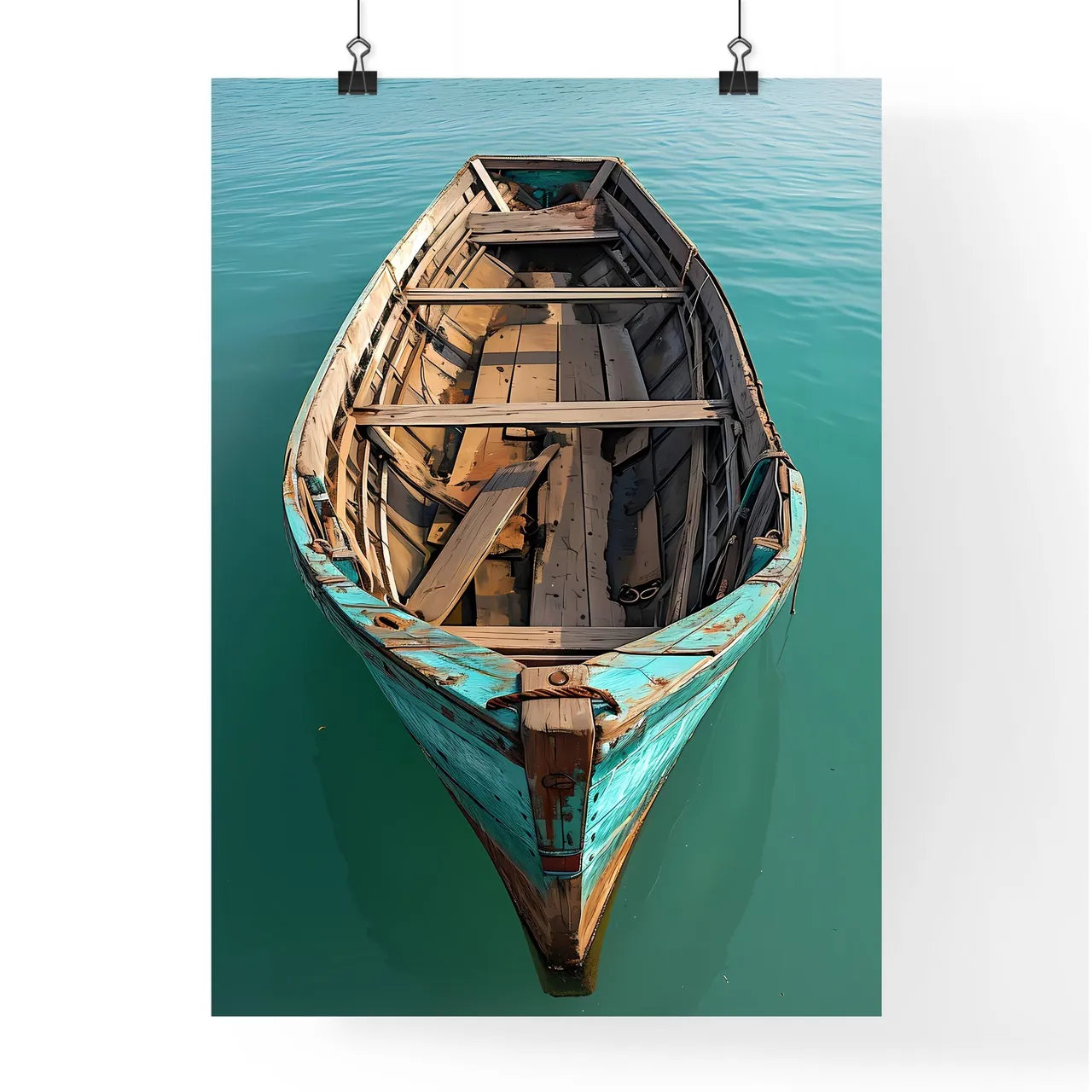 A Poster of flat lay of a retro fishing boat Poster