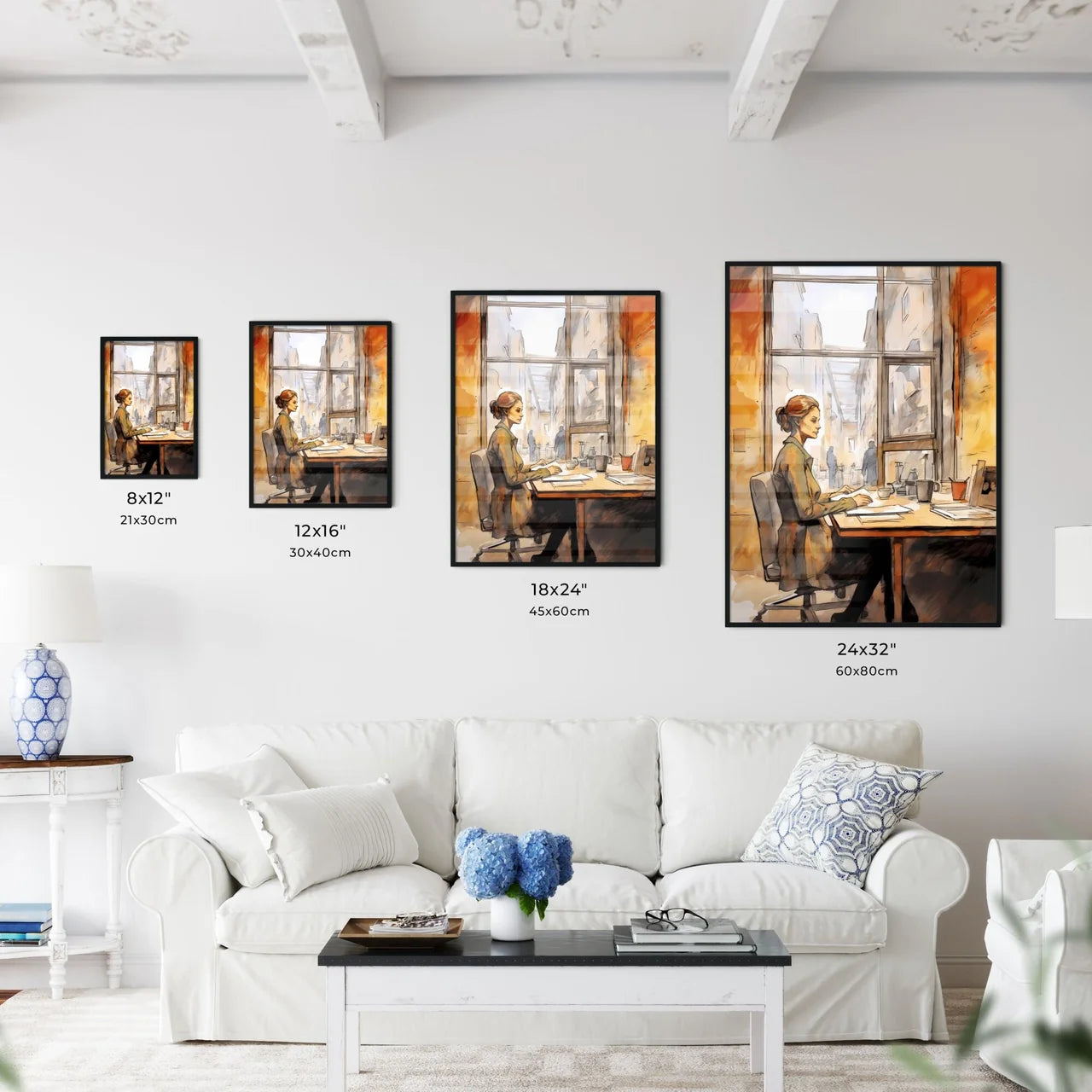 A Poster of Woman working at loft office - A - Kitchen Hangings