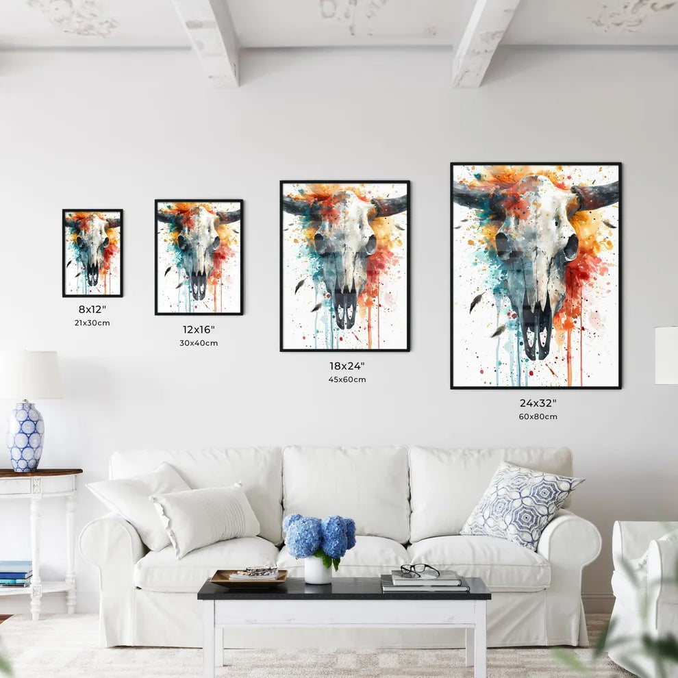 A Poster of native american cow skull  Size Chart