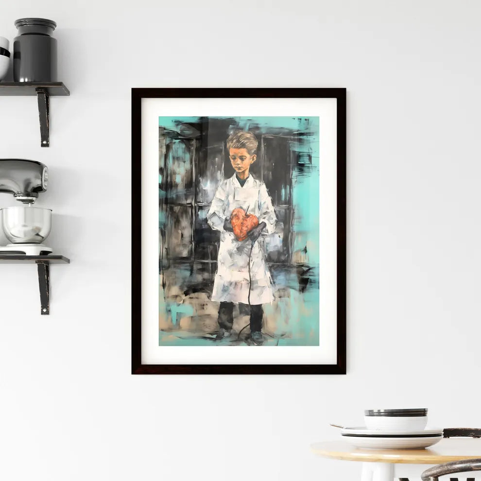 A Poster of kid dressed as a doctor  Framed Print