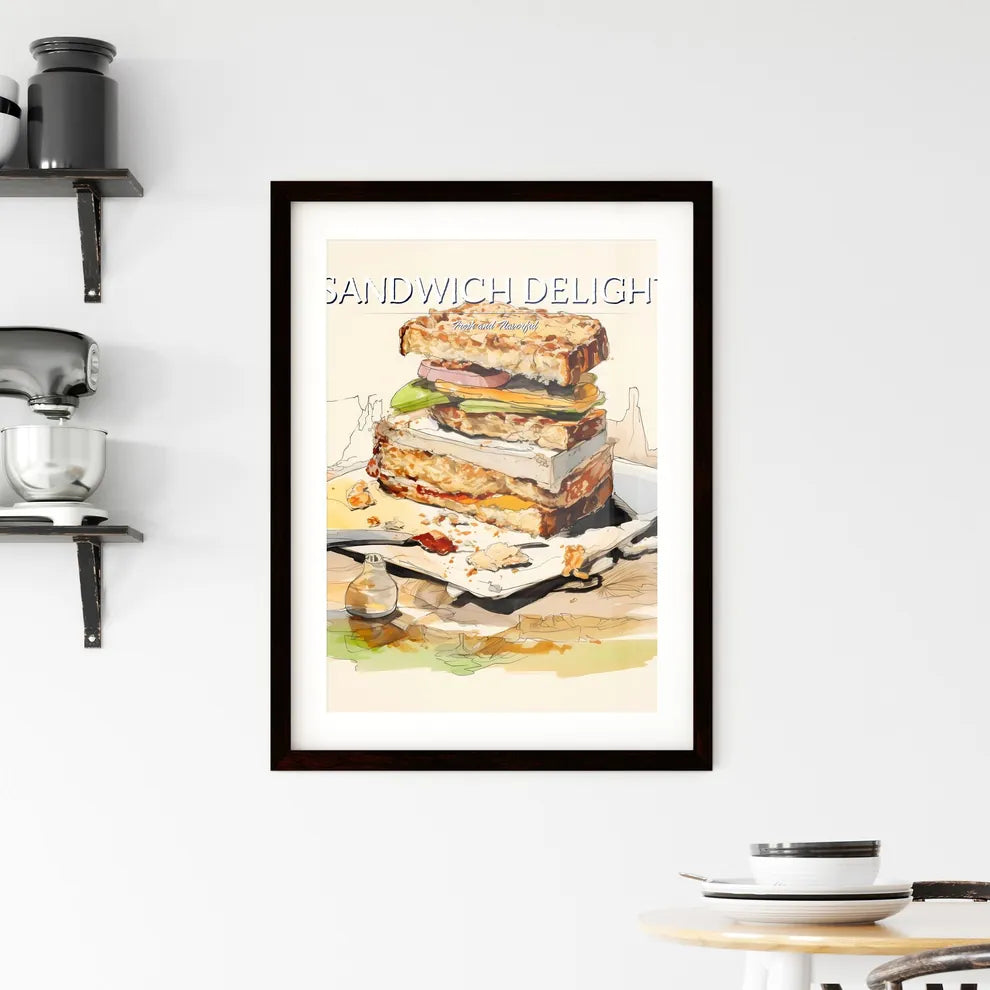 A Poster of illustration of a sandwich - A S Framed Print