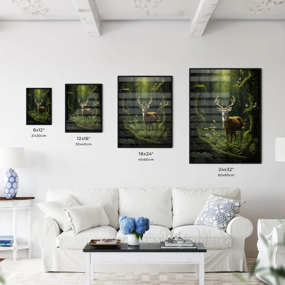 A Poster of deer in the forest  Size Chart