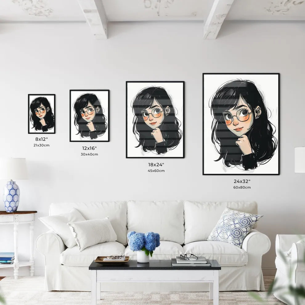 A Poster of a line drawing of a cute cartoon - Kitchen Hangings