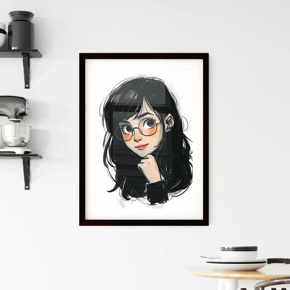 A Poster of a line drawing of a cute cartoon Framed Print