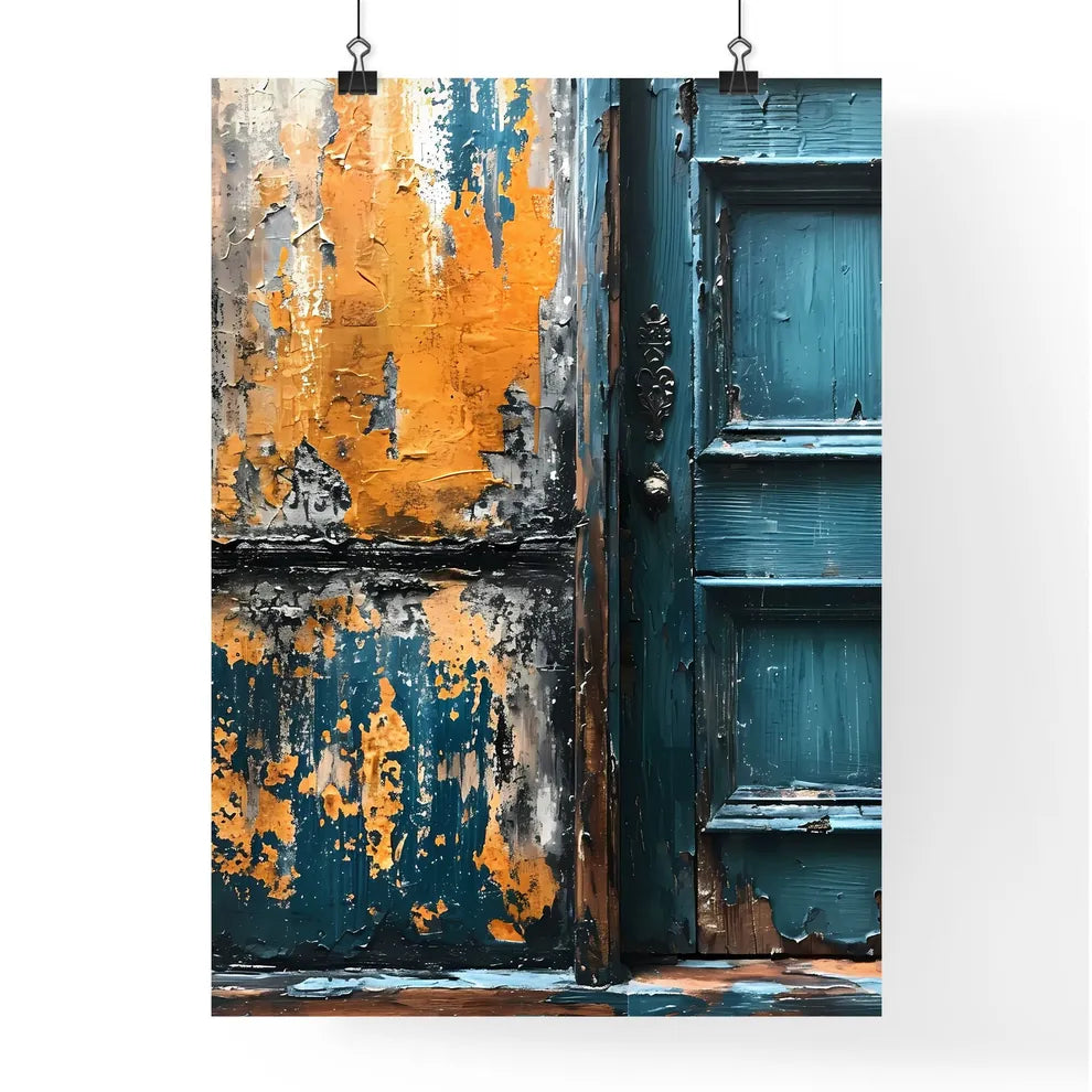A Poster of vintage wallpaper design - A Blue Door With Peeling Paint Poster