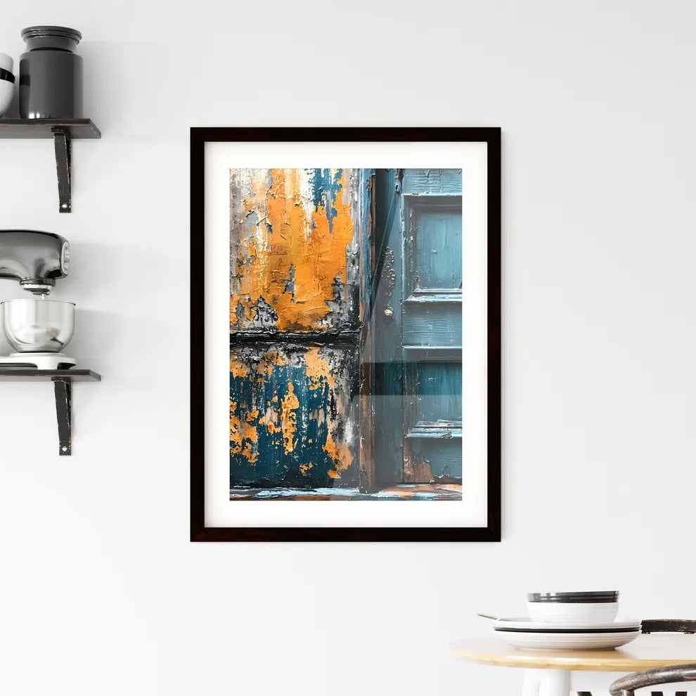 A Poster of vintage wallpaper design - A Blue Door With Peeling Paint Custom Print