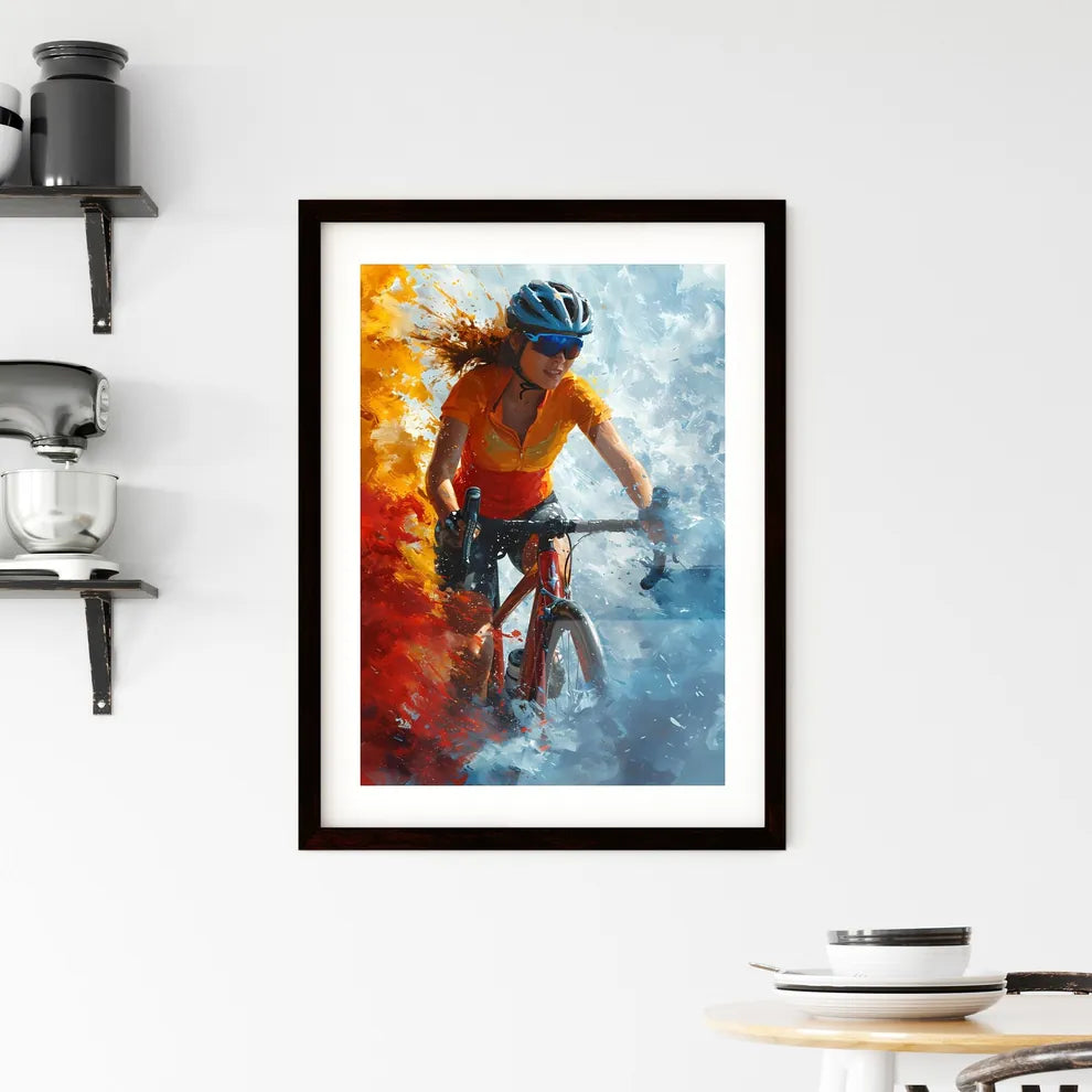 A Poster of an art illustration of a triathl Framed Print