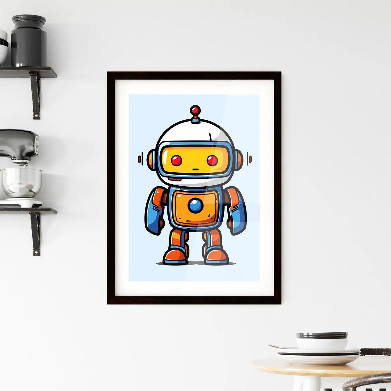 A Poster of minimalist robot art  Framed Print