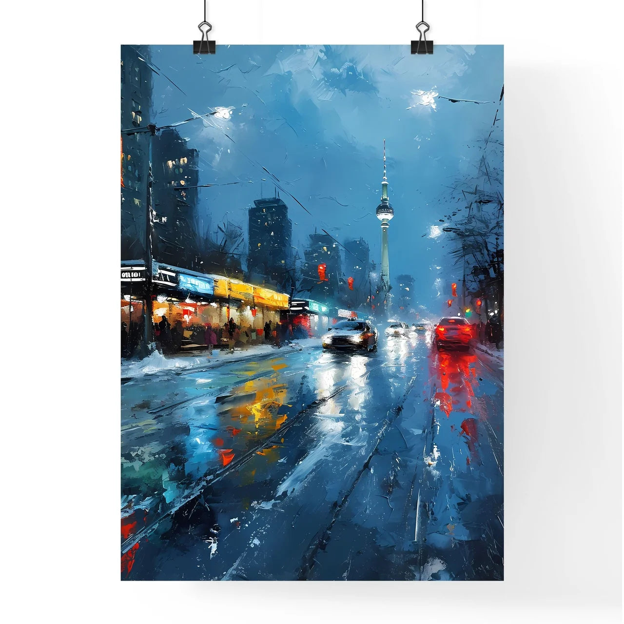 A Poster of Berlin Germany Skyline - A Street With Cars And Buildings In The Background Poster