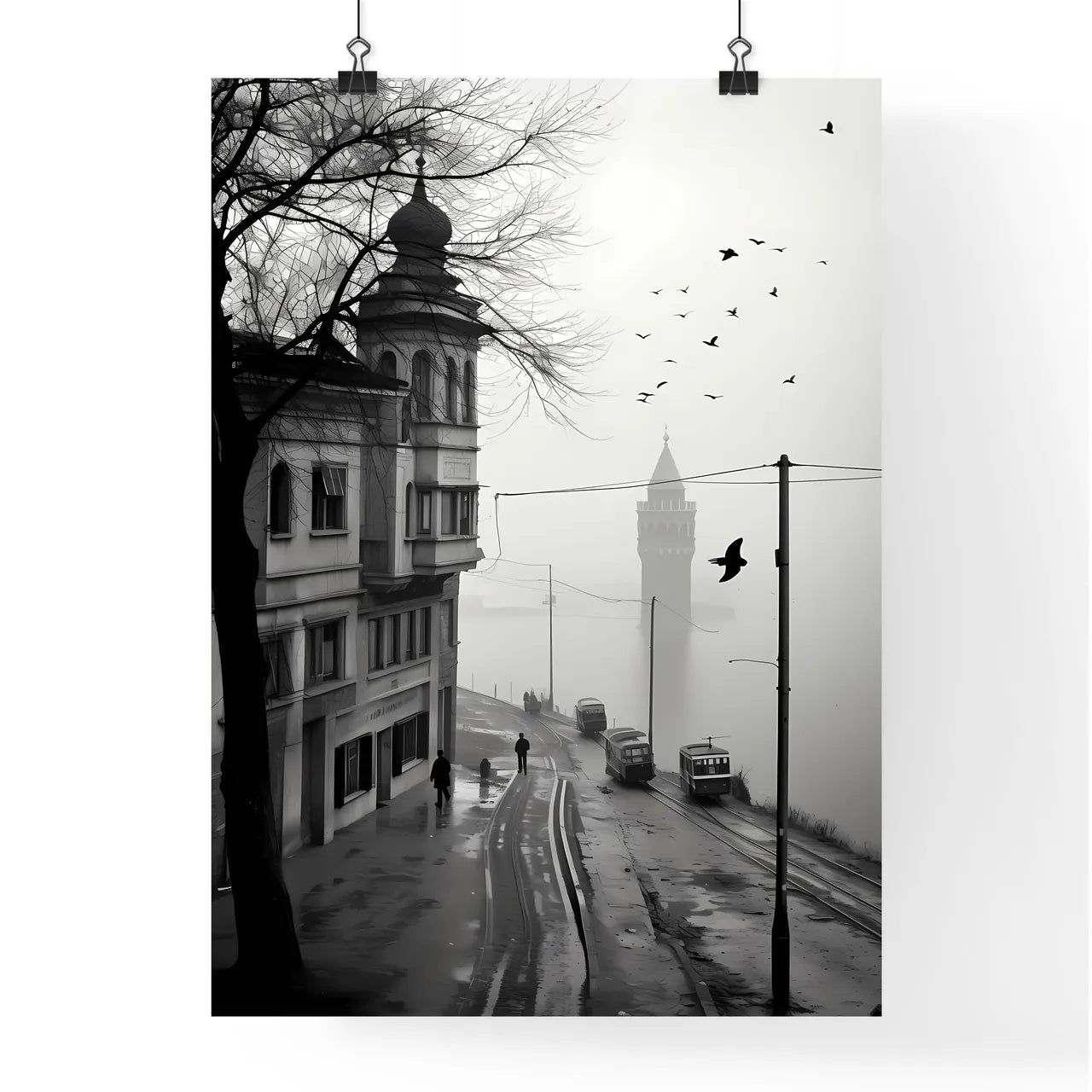 A Poster of Istanbul - A Street With Cars And A Tower In The Background Poster