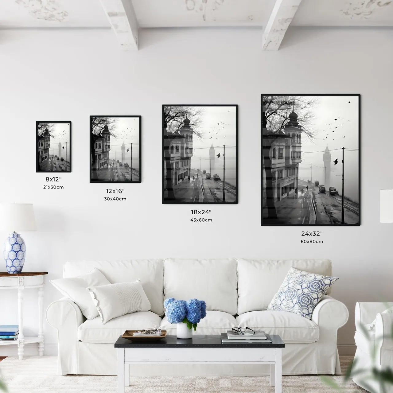 A Poster of Istanbul - A Street With Cars And A Tower In The Background Size Chart