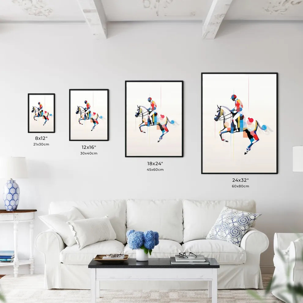 A Poster of minimalist horse rider line art  Size Chart