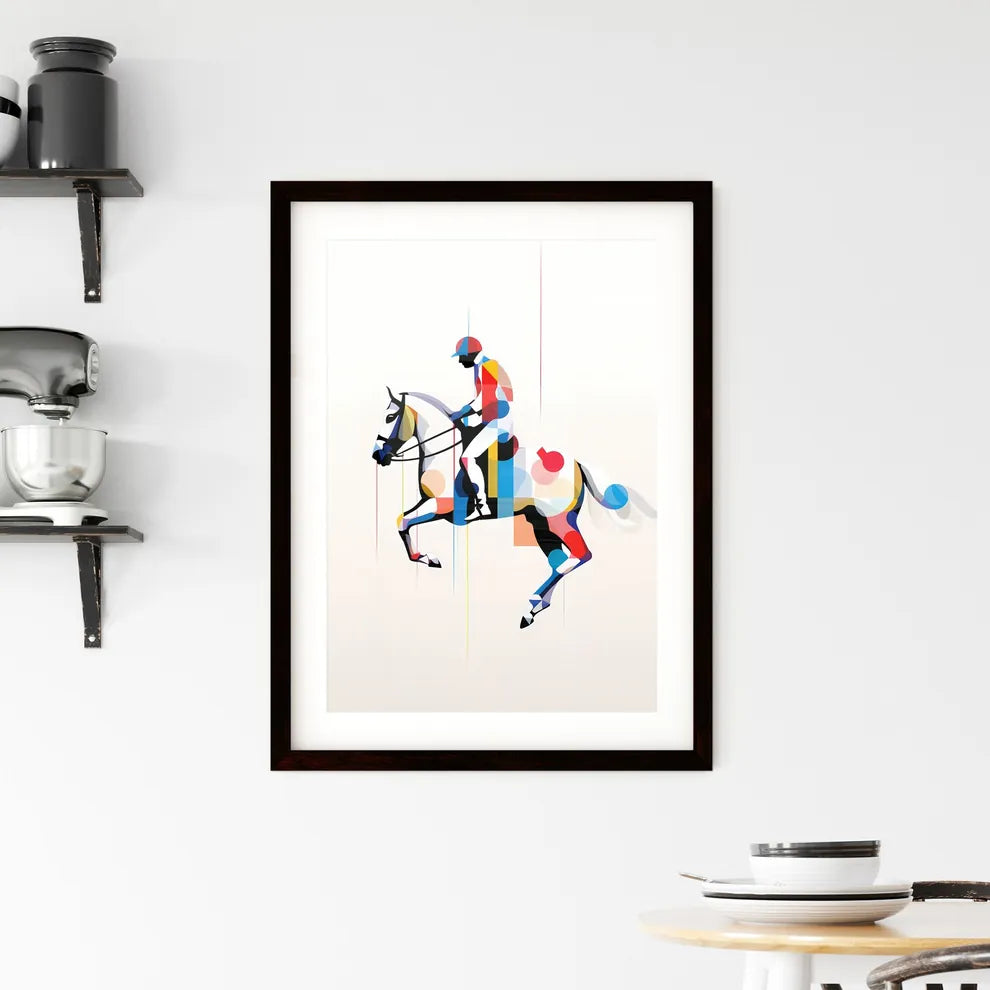 A Poster of minimalist horse rider line art  Framed Print