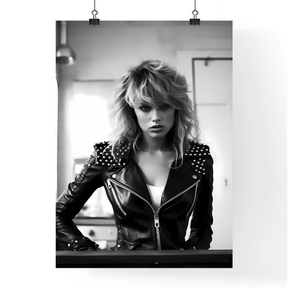 A Poster of leather goddess in a trendy kitc Poster