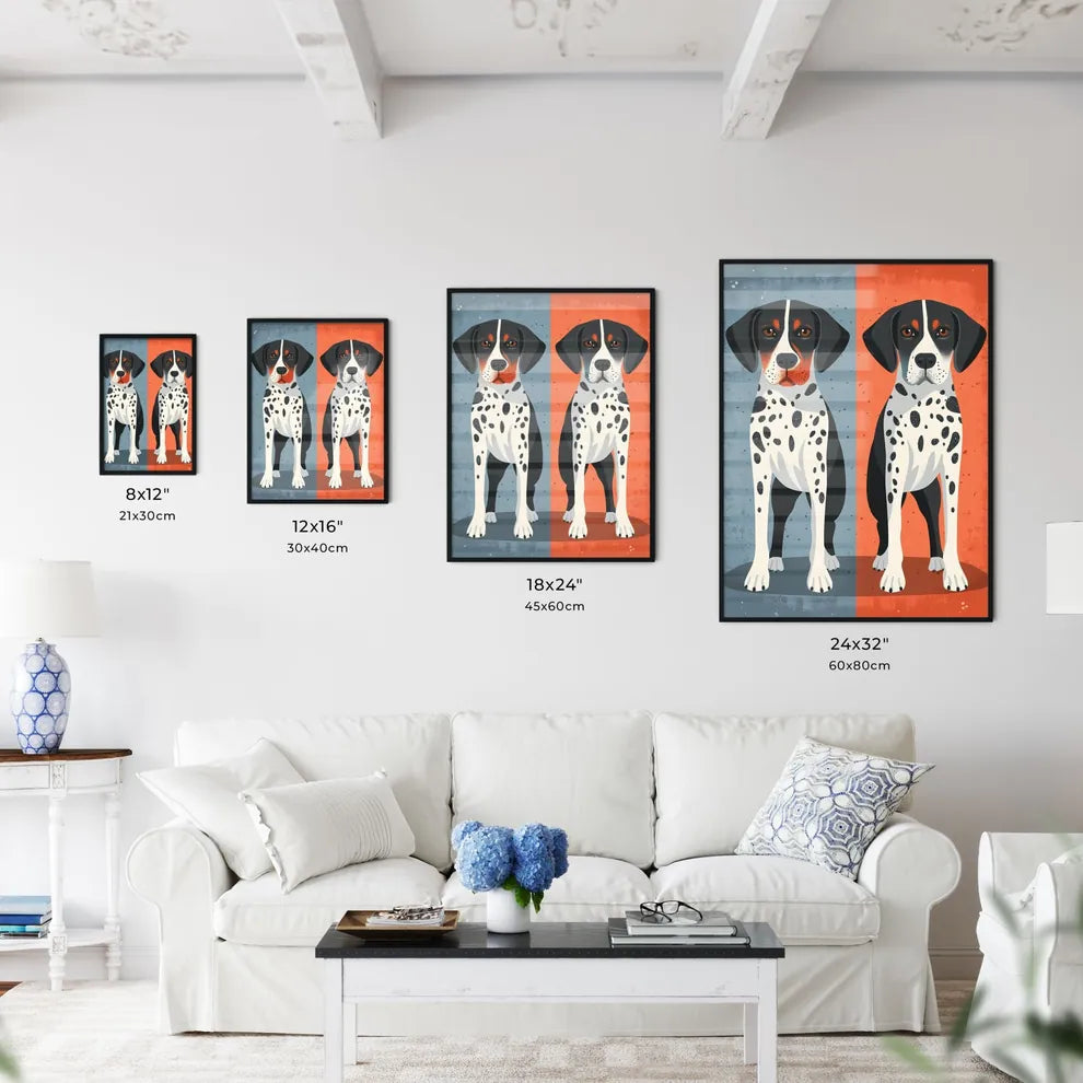 A Poster of two dogs holding each other  Size Chart