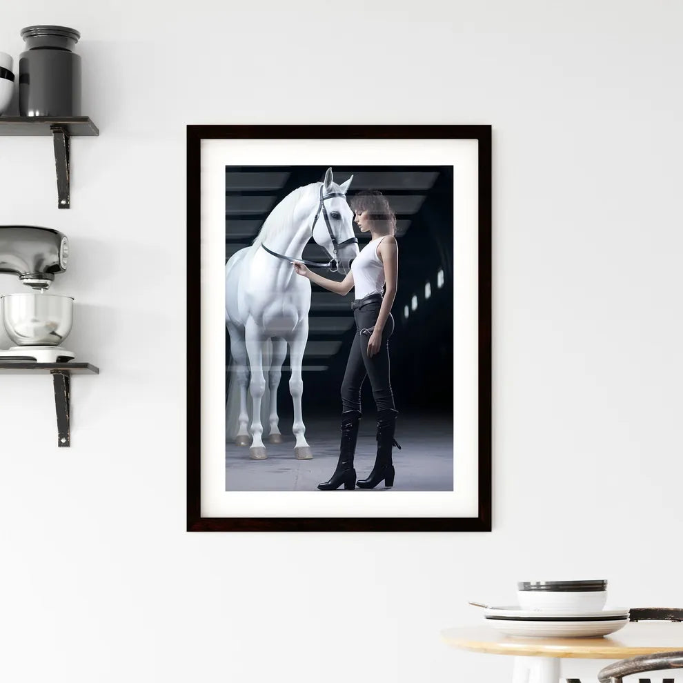 A Poster of a woman in black stiletto boots  Framed Print