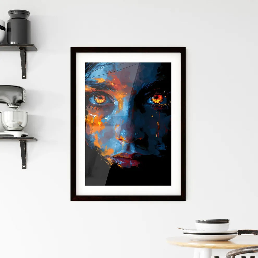 A Poster of a pair of animated eyes - A Clos Framed Print