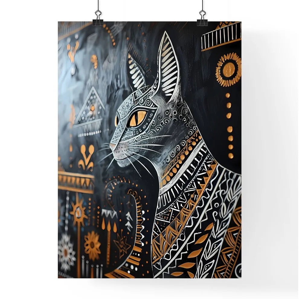 A Poster of linocut cat folk art  Poster