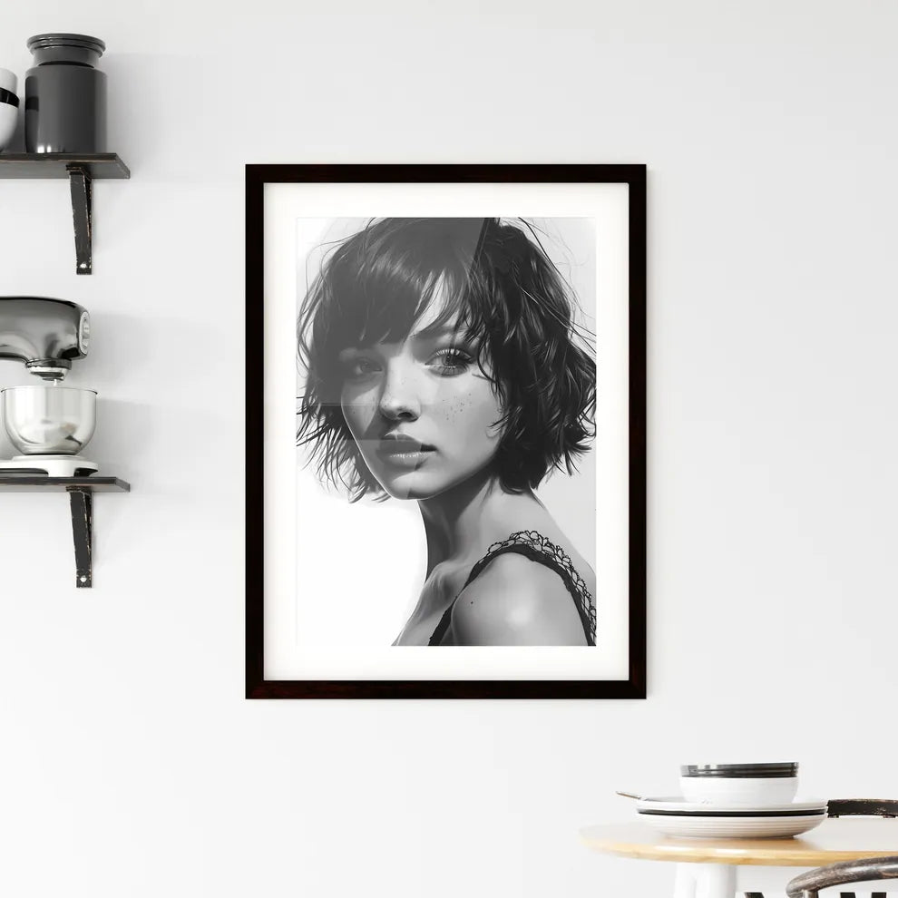 A Poster of ink drawing - A Woman With Framed Print