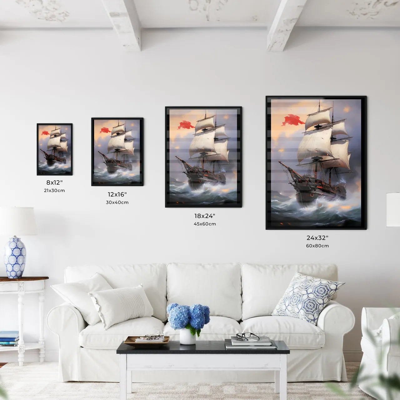 A Poster of a painting of a big ship with bi - Kitchen Hangings