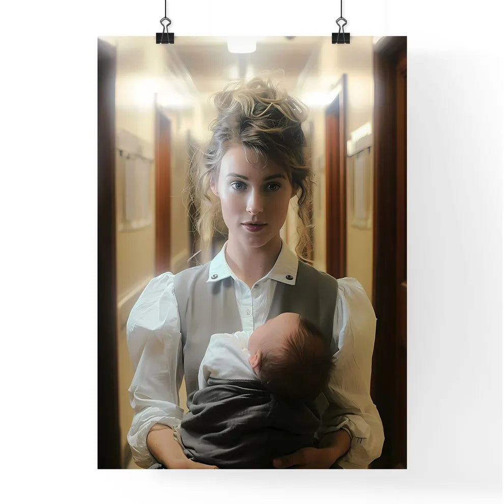 A Poster of woman holding a 1-month-old baby Poster