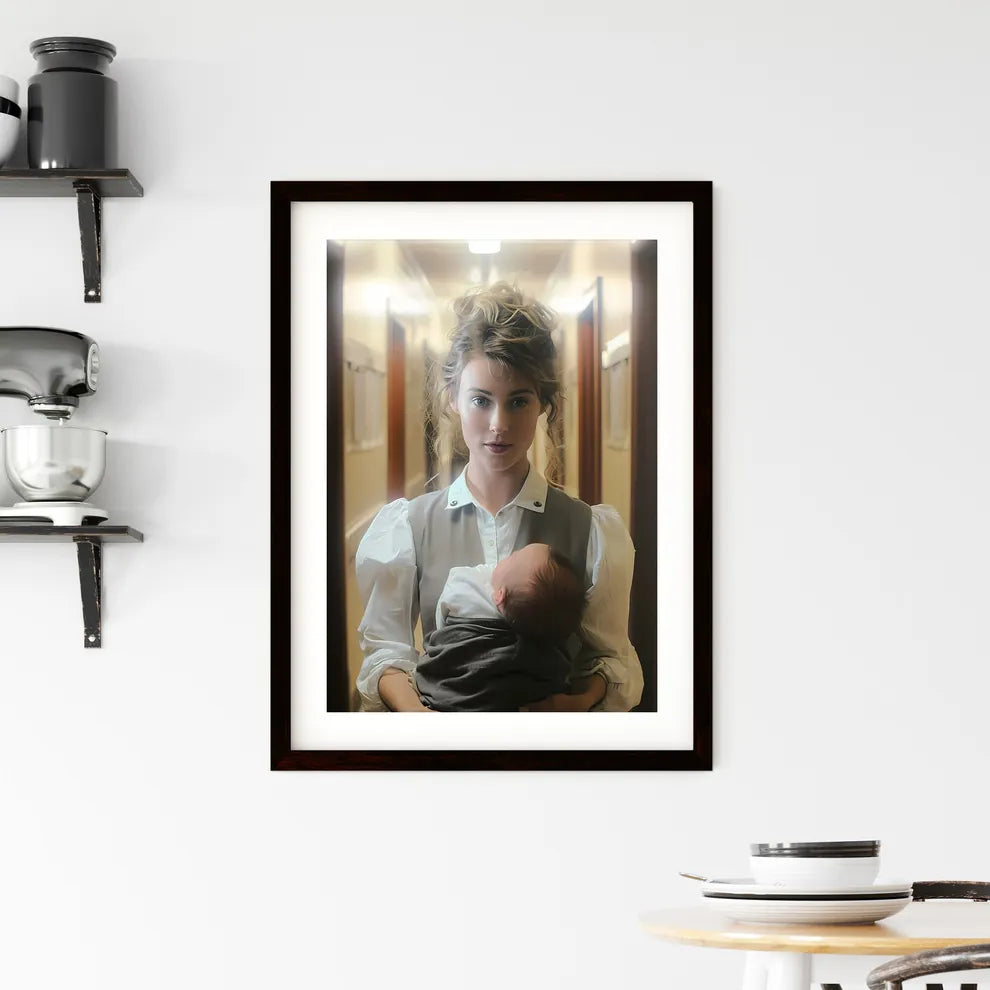 A Poster of woman holding a 1-month-old baby Framed Print