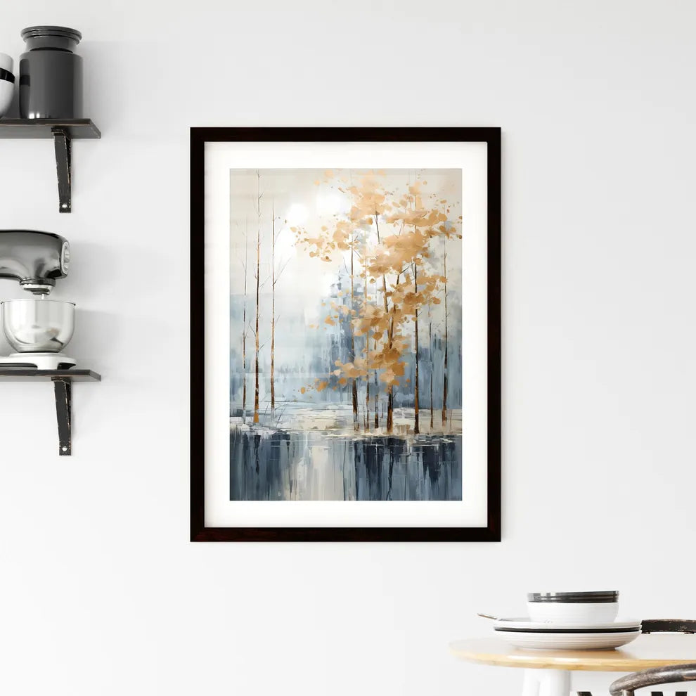 A Poster of painted forest of trees in white Framed Print