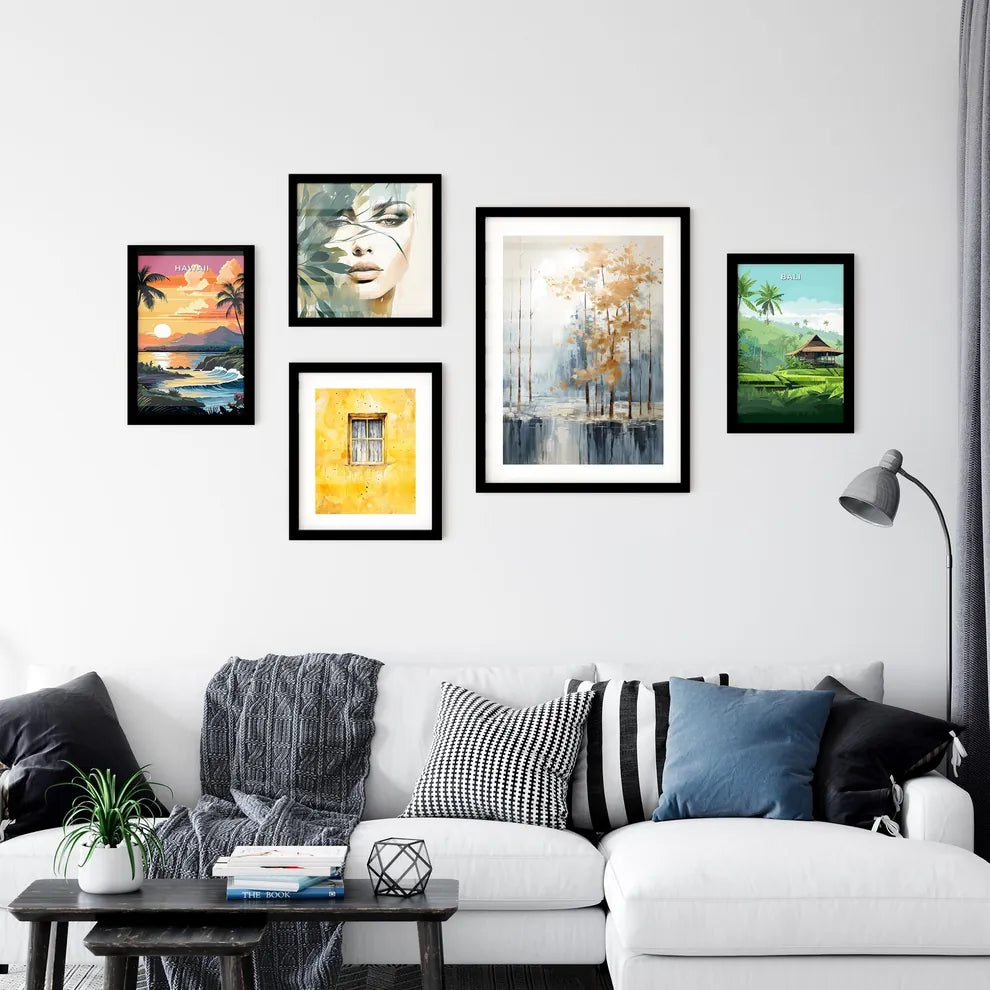 A Poster of painted forest of trees in white Wall Art
