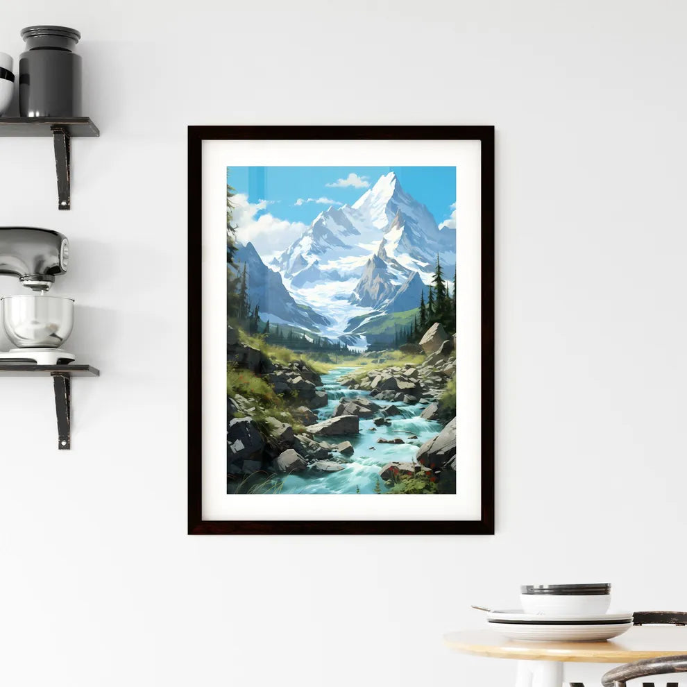 A Poster of Glacier National Park - A River  Framed Print