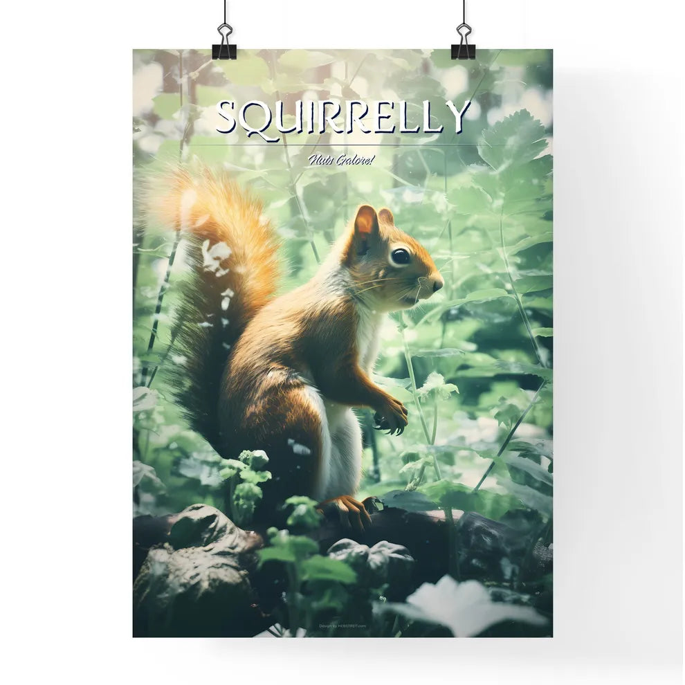 A Poster of a squirrel scampers after nuts  Poster