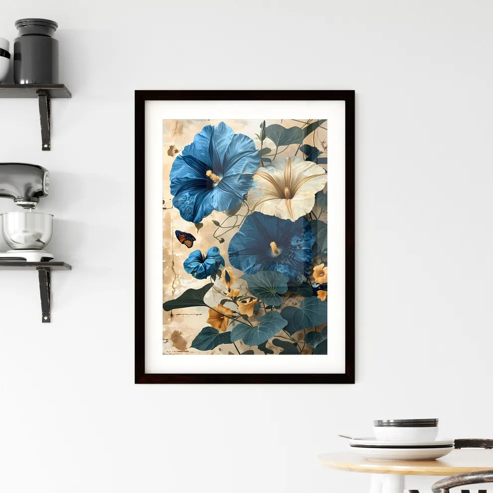 A Poster of morning glory flowers - A Close  Framed Print