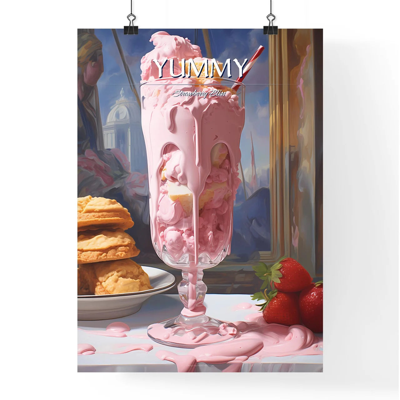 A Poster of strawberry milkshake - A Pink Ic Poster