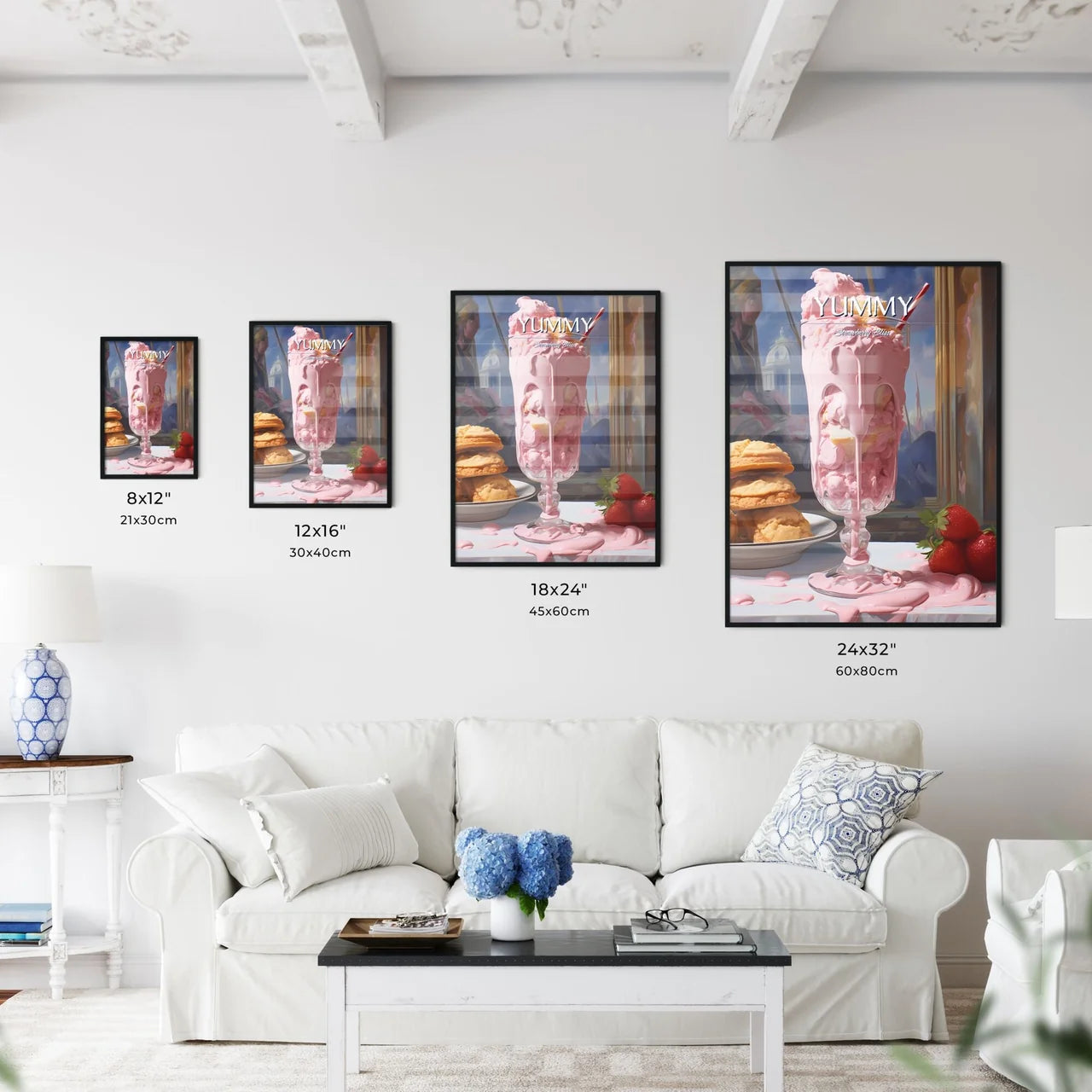 A Poster of strawberry milkshake - A Pink Ic - Kitchen Hangings